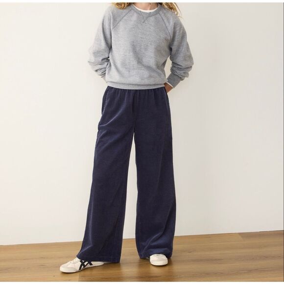 Marine Layer Pants - Marine Layer Wide-Leg Allison Pull-On Wide Leg Corduroy Pants navy size L
